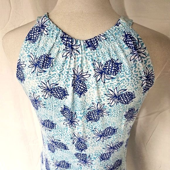 Blue and White Pineapple Print Maxi Dress - Picture 5 of 13